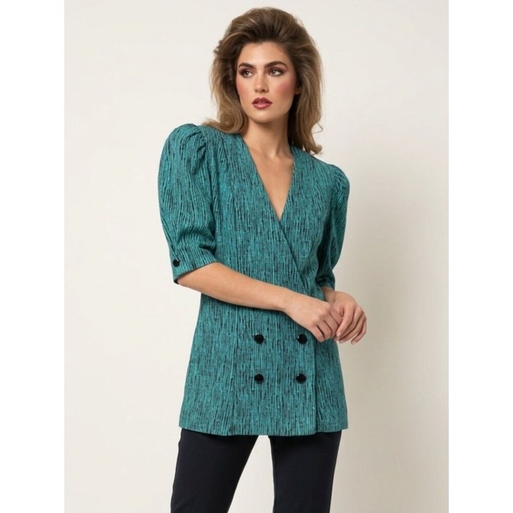 Vintage 80s Riccardo E Barone Shirt Coat Size 12 Teal Black
